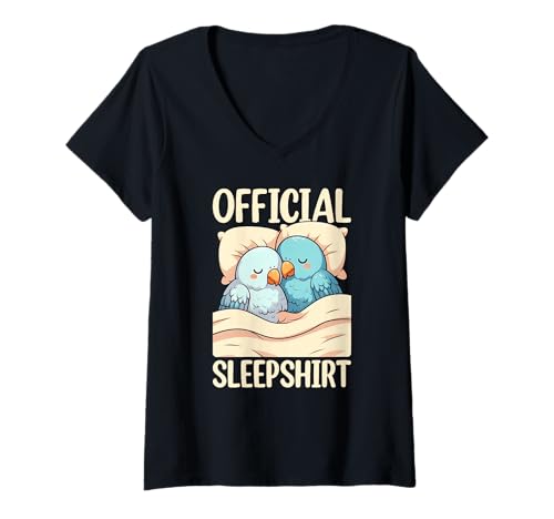 Damen Offizielles Schlafshirt Papagei Pyjama Lazy Sleeper Bedtime T-Shirt mit V-Ausschnitt von Official Sleepshirt Lazy Animals Sleepwear Pajamas