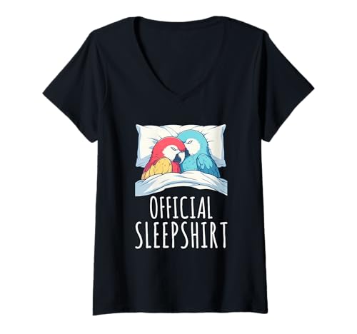 Damen Offizielles Schlafshirt Papagei Pyjama Sarcasm Nap Sleep Vibes T-Shirt mit V-Ausschnitt von Official Sleepshirt Lazy Animals Sleepwear Pajamas