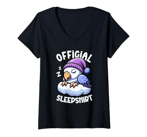 Damen Offizielles Schlafshirt Papagei Pyjama sarkastischer Nickerchen Humor T-Shirt mit V-Ausschnitt von Official Sleepshirt Lazy Animals Sleepwear Pajamas