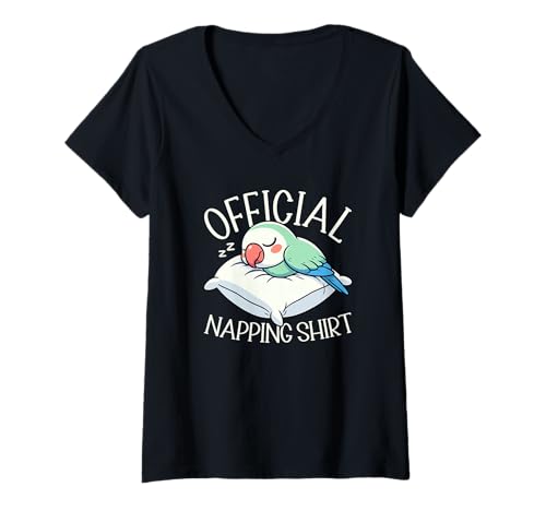 Damen Offizielles Schlafshirt Papageien-Schlafanzug, niedlicher Tier-Humor T-Shirt mit V-Ausschnitt von Official Sleepshirt Lazy Animals Sleepwear Pajamas