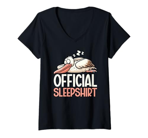 Damen Offizielles Schlafshirt Pelican Sleep Pajamas Sarcasm Nap T-Shirt mit V-Ausschnitt von Official Sleepshirt Lazy Animals Sleepwear Pajamas