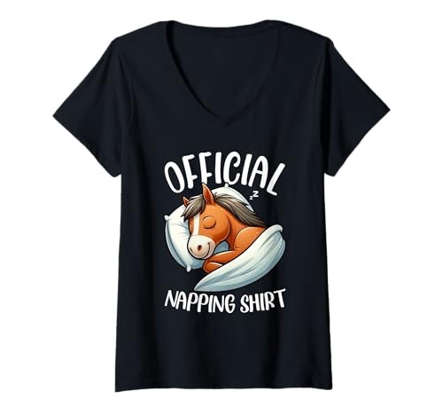 Damen Offizielles Schlafshirt Pferd Bedtime Humor Napper Style T-Shirt mit V-Ausschnitt von Official Sleepshirt Lazy Animals Sleepwear Pajamas