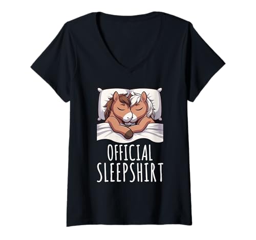 Damen Offizielles Schlafshirt Pferd Lustiger Napper Schlafpyjama T-Shirt mit V-Ausschnitt von Official Sleepshirt Lazy Animals Sleepwear Pajamas