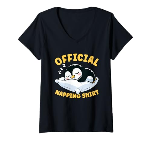 Damen Offizielles Schlafshirt Pinguin Pyjama sarkastisches Schlafnap T-Shirt mit V-Ausschnitt von Official Sleepshirt Lazy Animals Sleepwear Pajamas
