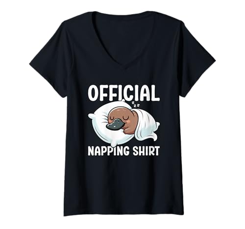 Damen Offizielles Schlafshirt Platypus Pyjama Nickerchen-Stil Schlafenszeit T-Shirt mit V-Ausschnitt von Official Sleepshirt Lazy Animals Sleepwear Pajamas