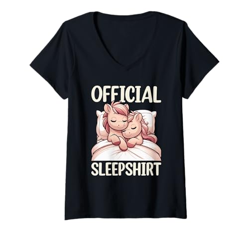 Damen Offizielles Schlafshirt Pony Pyjama Funny Nap Culture T-Shirt mit V-Ausschnitt von Official Sleepshirt Lazy Animals Sleepwear Pajamas