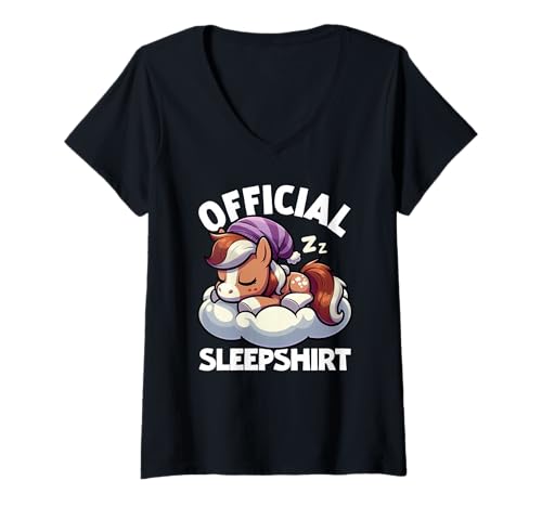 Damen Offizielles Schlafshirt Pony Sarcastic Pyjama Lazy Sleeper T-Shirt mit V-Ausschnitt von Official Sleepshirt Lazy Animals Sleepwear Pajamas