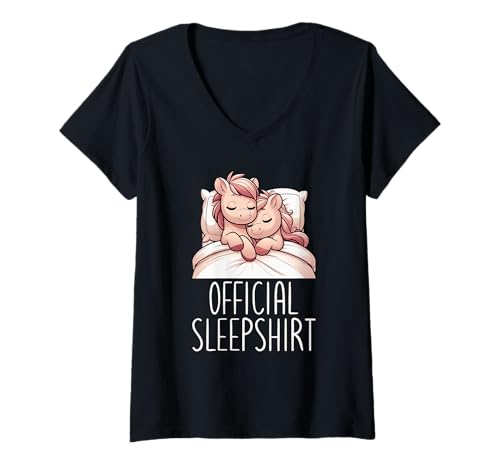 Damen Offizielles Schlafshirt Pony Sarcastic Pyjama Lazy Sleeper T-Shirt mit V-Ausschnitt von Official Sleepshirt Lazy Animals Sleepwear Pajamas