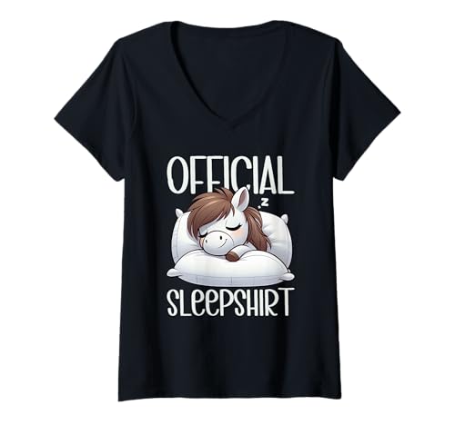 Damen Offizielles Schlafshirt Pony Schlafpyjama Bedtime Sarcasm T-Shirt mit V-Ausschnitt von Official Sleepshirt Lazy Animals Sleepwear Pajamas