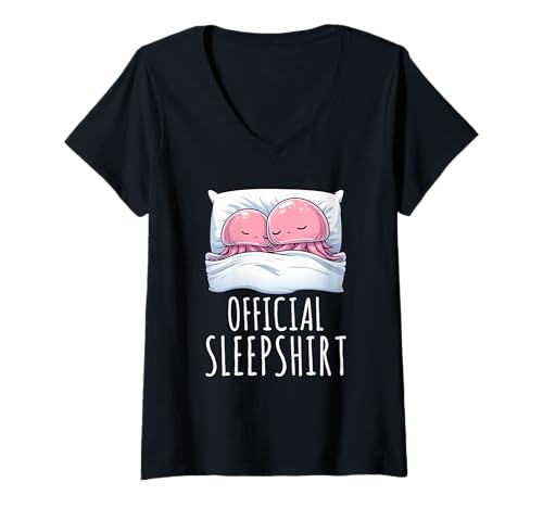 Damen Offizielles Schlafshirt Quallen Lustiger Schlaf-Pyjama T-Shirt mit V-Ausschnitt von Official Sleepshirt Lazy Animals Sleepwear Pajamas