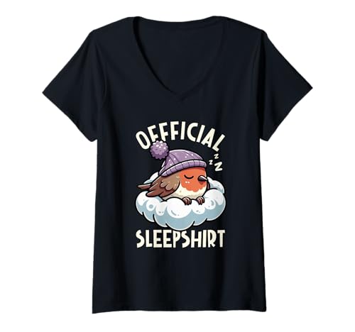 Damen Offizielles Schlafshirt Robin Sleep Pajamas Lazy Sleeper T-Shirt mit V-Ausschnitt von Official Sleepshirt Lazy Animals Sleepwear Pajamas
