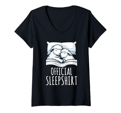 Damen Offizielles Schlafshirt Schaf, Nickerchen, Schlafanzug, Nachtwäsche T-Shirt mit V-Ausschnitt von Official Sleepshirt Lazy Animals Sleepwear Pajamas