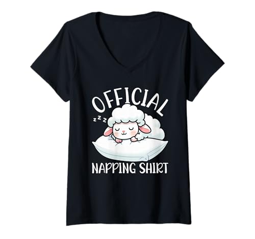 Damen Offizielles Schlafshirt Schaf-Pyjama Bedtime Nap Vibes T-Shirt mit V-Ausschnitt von Official Sleepshirt Lazy Animals Sleepwear Pajamas
