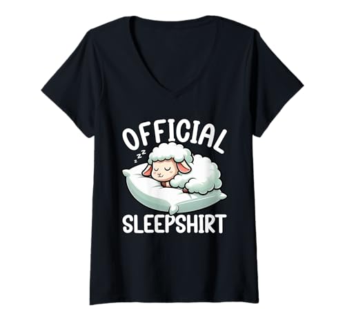 Damen Offizielles Schlafshirt Schaf-Pyjama Lazy Nap Sarcasm T-Shirt mit V-Ausschnitt von Official Sleepshirt Lazy Animals Sleepwear Pajamas