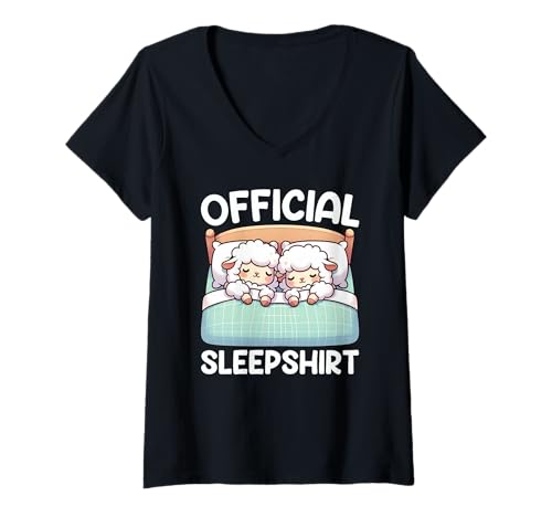 Damen Offizielles Schlafshirt Schaf-Pyjama Lazy Nap Sarcasm T-Shirt mit V-Ausschnitt von Official Sleepshirt Lazy Animals Sleepwear Pajamas