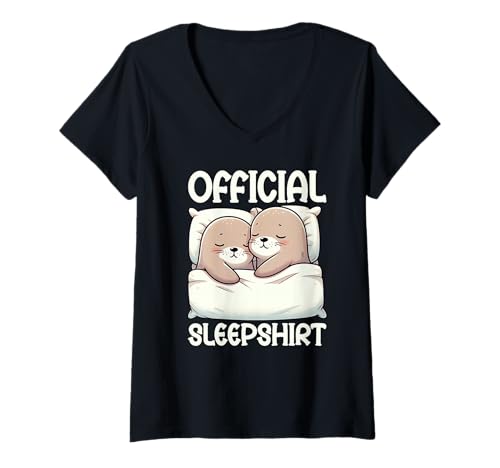 Damen Offizielles Schlafshirt Sea Lion Pyjama Nap Lazy Humor Sleep T-Shirt mit V-Ausschnitt von Official Sleepshirt Lazy Animals Sleepwear Pajamas
