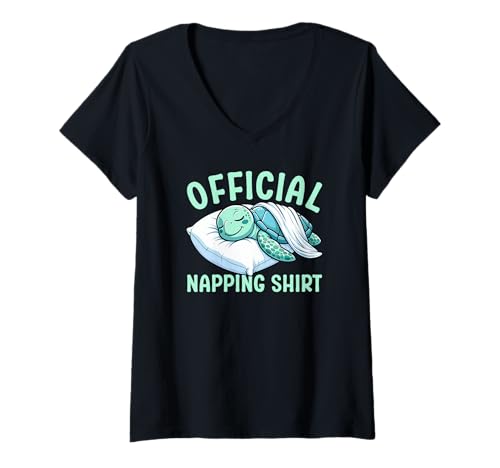 Damen Offizielles Schlafshirt Sea Turtle Pyjama Lazy Bedtime Fun T-Shirt mit V-Ausschnitt von Official Sleepshirt Lazy Animals Sleepwear Pajamas