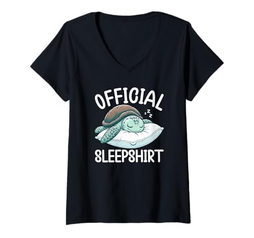 Damen Offizielles Schlafshirt Sea Turtle Pyjama Nickerchen Schlaf Humor T-Shirt mit V-Ausschnitt von Official Sleepshirt Lazy Animals Sleepwear Pajamas