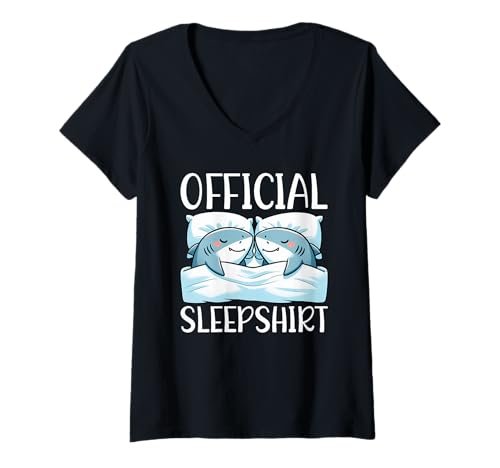 Damen Offizielles Schlafshirt Shark Nickerchen Schlaf Pyjama Humor T-Shirt mit V-Ausschnitt von Official Sleepshirt Lazy Animals Sleepwear Pajamas