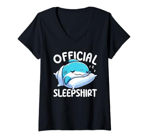 Damen Offizielles Schlafshirt Shark Nickerchen Schlaf Pyjama Humor T-Shirt mit V-Ausschnitt von Official Sleepshirt Lazy Animals Sleepwear Pajamas