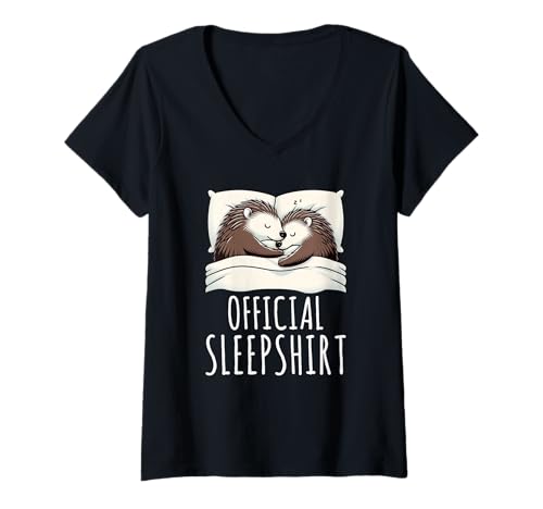Damen Offizielles Schlafshirt Stachelschwein Pyjama Nap Sarcasm Humor T-Shirt mit V-Ausschnitt von Official Sleepshirt Lazy Animals Sleepwear Pajamas