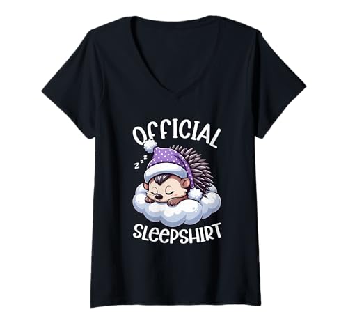 Damen Offizielles Schlafshirt Stachelschwein Pyjama sarkastisches Nickerchen Schlafen T-Shirt mit V-Ausschnitt von Official Sleepshirt Lazy Animals Sleepwear Pajamas