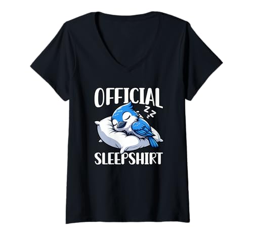 Damen Offizielles Schlafshirt Vögel Lazy Sleeping Animals Pyjama T-Shirt mit V-Ausschnitt von Official Sleepshirt Lazy Animals Sleepwear Pajamas