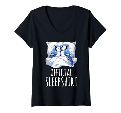 Damen Offizielles Schlafshirt Vögel Lazy Sleeping Animals Pyjama T-Shirt mit V-Ausschnitt von Official Sleepshirt Lazy Animals Sleepwear Pajamas