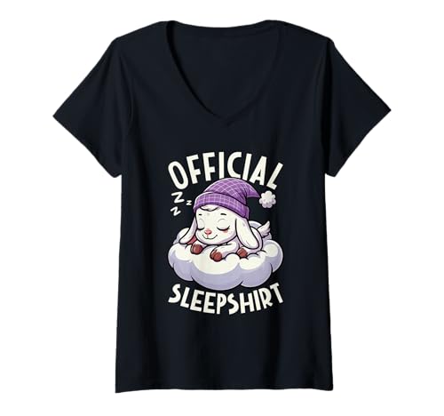 Damen Offizielles Schlafshirt Ziege Napper Late Riser Nachthemd T-Shirt mit V-Ausschnitt von Official Sleepshirt Lazy Animals Sleepwear Pajamas