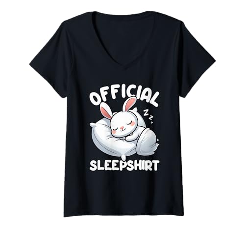 Damen Offizielles Schlafshirt mit Kaninchenmotiv, Sarcasm Nap Sleep T-Shirt mit V-Ausschnitt von Official Sleepshirt Lazy Animals Sleepwear Pajamas