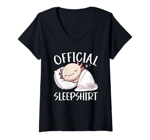 Damen Offizielles Sleepshirt Axolotl Lazy Sleep Pyjama Nachtwäsche T-Shirt mit V-Ausschnitt von Official Sleepshirt Lazy Animals Sleepwear Pajamas