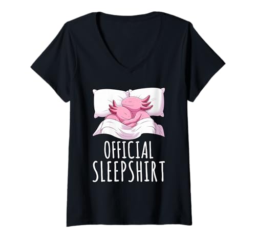 Damen Offizielles Sleepshirt Axolotl Lazy Sleep Pyjama Nachtwäsche T-Shirt mit V-Ausschnitt von Official Sleepshirt Lazy Animals Sleepwear Pajamas
