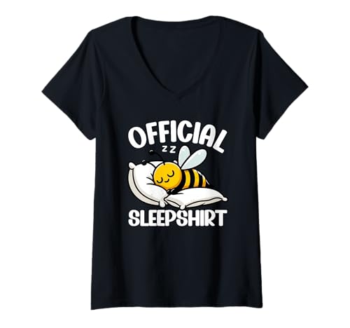 Damen Offizielles Sleepshirt Bee Napping Sleep Pyjama Nachtwäsche T-Shirt mit V-Ausschnitt von Official Sleepshirt Lazy Animals Sleepwear Pajamas
