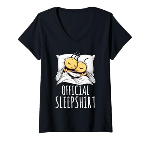 Damen Offizielles Sleepshirt Bee Napping Sleep Pyjama Nachtwäsche T-Shirt mit V-Ausschnitt von Official Sleepshirt Lazy Animals Sleepwear Pajamas