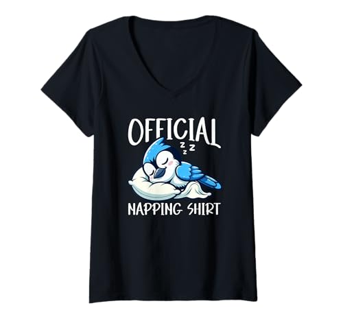 Damen Offizielles Sleepshirt Birds Nightwear Lazy Napper Sleep T-Shirt mit V-Ausschnitt von Official Sleepshirt Lazy Animals Sleepwear Pajamas