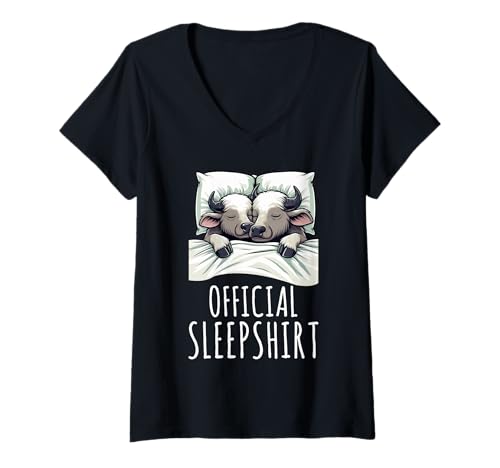 Damen Offizielles Sleepshirt Buffalo Sleeping Animals Nachthemd T-Shirt mit V-Ausschnitt von Official Sleepshirt Lazy Animals Sleepwear Pajamas