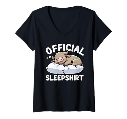Damen Offizielles Sleepshirt Buffalo Sleeping Animals Nachthemd T-Shirt mit V-Ausschnitt von Official Sleepshirt Lazy Animals Sleepwear Pajamas