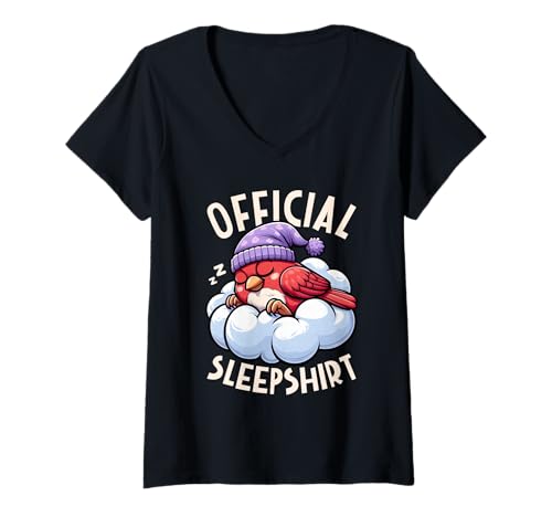 Damen Offizielles Sleepshirt Cardinal Bedtime Sleepyhead Pyjama T-Shirt mit V-Ausschnitt von Official Sleepshirt Lazy Animals Sleepwear Pajamas