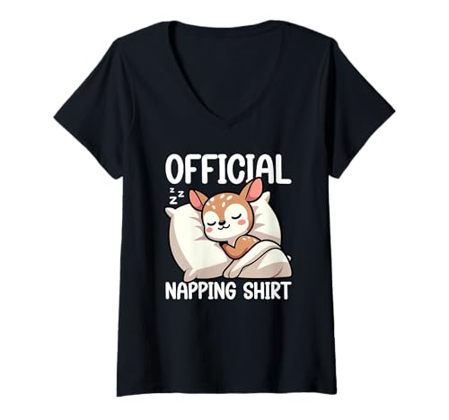 Damen Offizielles Sleepshirt Deer Lazy Napper Sleep Pyjama Nachtwäsche T-Shirt mit V-Ausschnitt von Official Sleepshirt Lazy Animals Sleepwear Pajamas