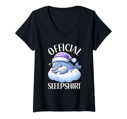 Damen Offizielles Sleepshirt Dolphin Bedtime Sleepyhead Pyjama T-Shirt mit V-Ausschnitt von Official Sleepshirt Lazy Animals Sleepwear Pajamas