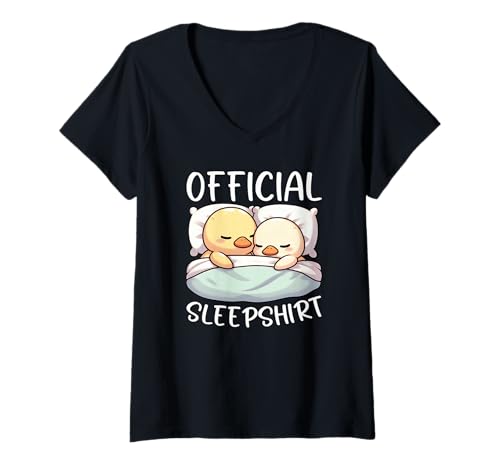 Damen Offizielles Sleepshirt Duck Bedtime Sleepyhead Pyjama Vibes T-Shirt mit V-Ausschnitt von Official Sleepshirt Lazy Animals Sleepwear Pajamas