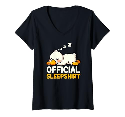 Damen Offizielles Sleepshirt Duck Bedtime Sleepyhead Pyjama Vibes T-Shirt mit V-Ausschnitt von Official Sleepshirt Lazy Animals Sleepwear Pajamas