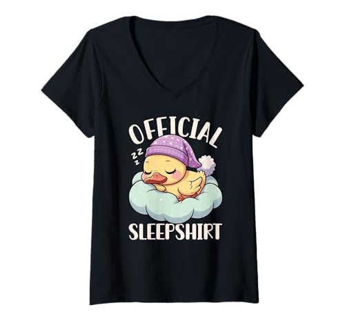 Damen Offizielles Sleepshirt Duck Bedtime Sleepyhead Pyjama Vibes T-Shirt mit V-Ausschnitt von Official Sleepshirt Lazy Animals Sleepwear Pajamas