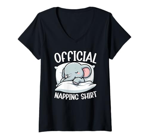 Damen Offizielles Sleepshirt Elephant Bedtime Sleepyhead Pyjama T-Shirt mit V-Ausschnitt von Official Sleepshirt Lazy Animals Sleepwear Pajamas