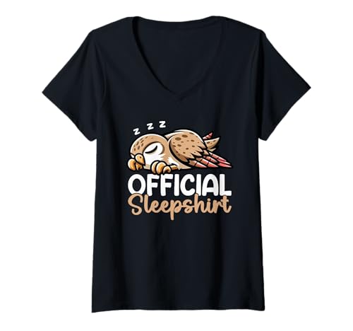Damen Offizielles Sleepshirt Falcon Bedtime Sleepyhead Pyjama T-Shirt mit V-Ausschnitt von Official Sleepshirt Lazy Animals Sleepwear Pajamas