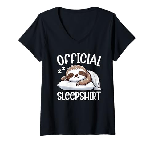 Damen Offizielles Sleepshirt Faultier Pyjama Sarcasm Nachtwäsche Lustig T-Shirt mit V-Ausschnitt von Official Sleepshirt Lazy Animals Sleepwear Pajamas
