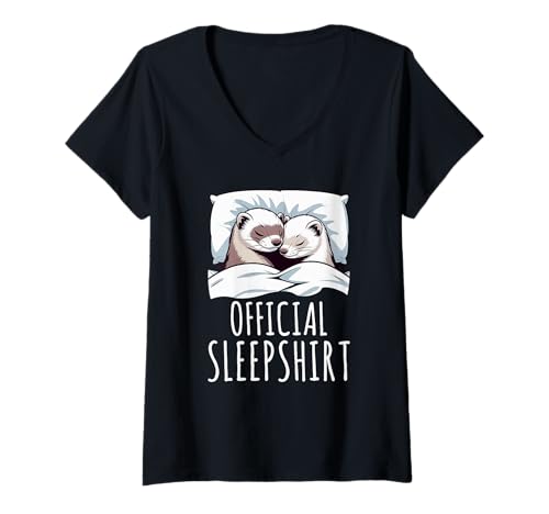 Damen Offizielles Sleepshirt Frettchen Lazy Napper Schlaf-Pyjama T-Shirt mit V-Ausschnitt von Official Sleepshirt Lazy Animals Sleepwear Pajamas