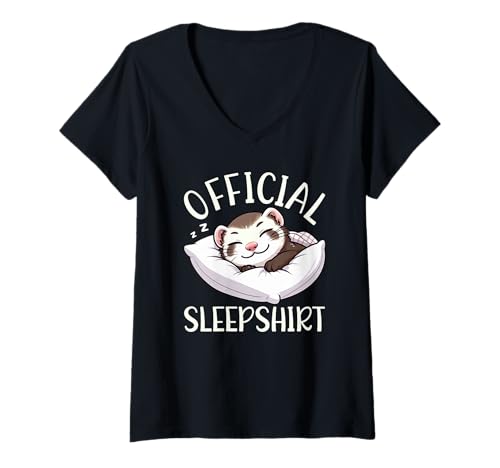 Damen Offizielles Sleepshirt Frettchen Lazy Napper Schlaf-Pyjama T-Shirt mit V-Ausschnitt von Official Sleepshirt Lazy Animals Sleepwear Pajamas