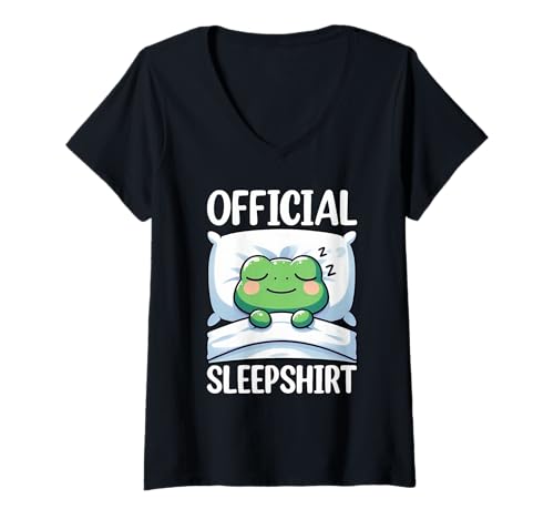 Damen Offizielles Sleepshirt Frog Lazy Napper Sleep Pyjama T-Shirt mit V-Ausschnitt von Official Sleepshirt Lazy Animals Sleepwear Pajamas