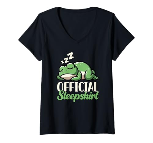 Damen Offizielles Sleepshirt Frosch Napper Late Riser Nachthemd T-Shirt mit V-Ausschnitt von Official Sleepshirt Lazy Animals Sleepwear Pajamas